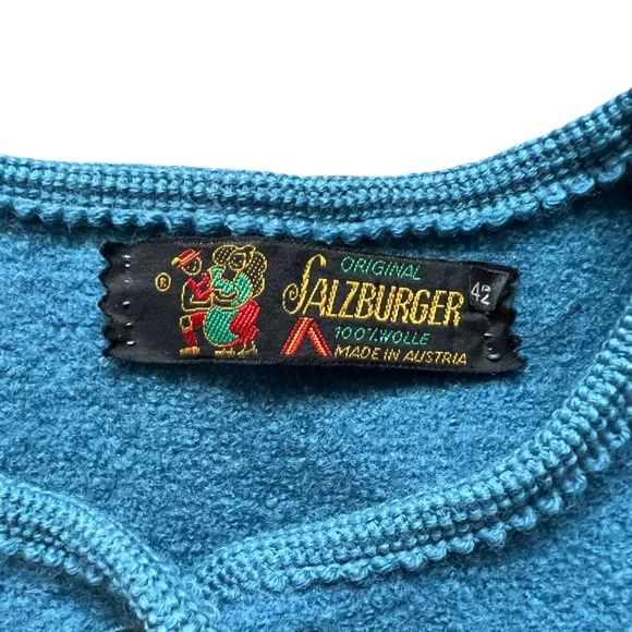 Salzburger Wool Trachten Cardigan Sweater Jacket Austrian Cardigan Blue Size L - Picture 4 of 14